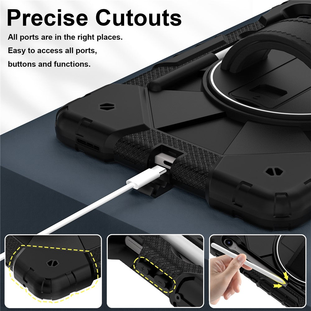 For Samsung Galaxy Tab S10 Lite / S10 FE / S9 FE / S9 Case Silicone + PC Kickstand Tablet Cover with Handy Strap