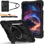 For Samsung Galaxy Tab S10 Lite / S10 FE / S9 FE / S9 Case Silicone + PC Kickstand Tablet Cover with Handy Strap