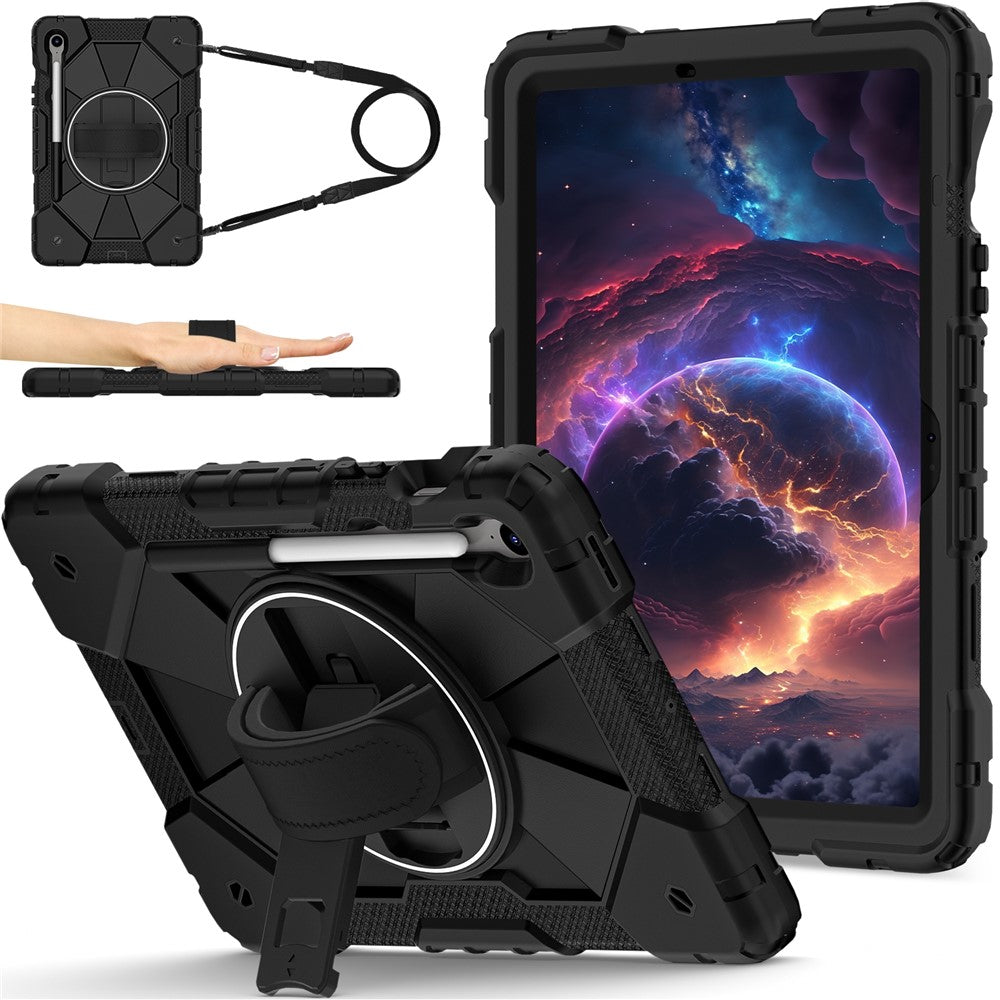 For Samsung Galaxy Tab S10 Lite / S10 FE / S9 FE / S9 Case Silicone + PC Kickstand Tablet Cover with Handy Strap