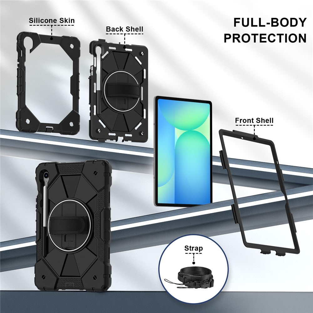 For Samsung Galaxy Tab S10 Lite / S10 FE / S9 FE / S9 Case Silicone + PC Kickstand Tablet Cover with Handy Strap