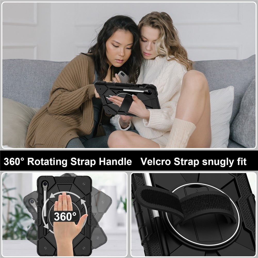 For Samsung Galaxy Tab S10 Lite / S10 FE / S9 FE / S9 Case Silicone + PC Kickstand Tablet Cover with Handy Strap