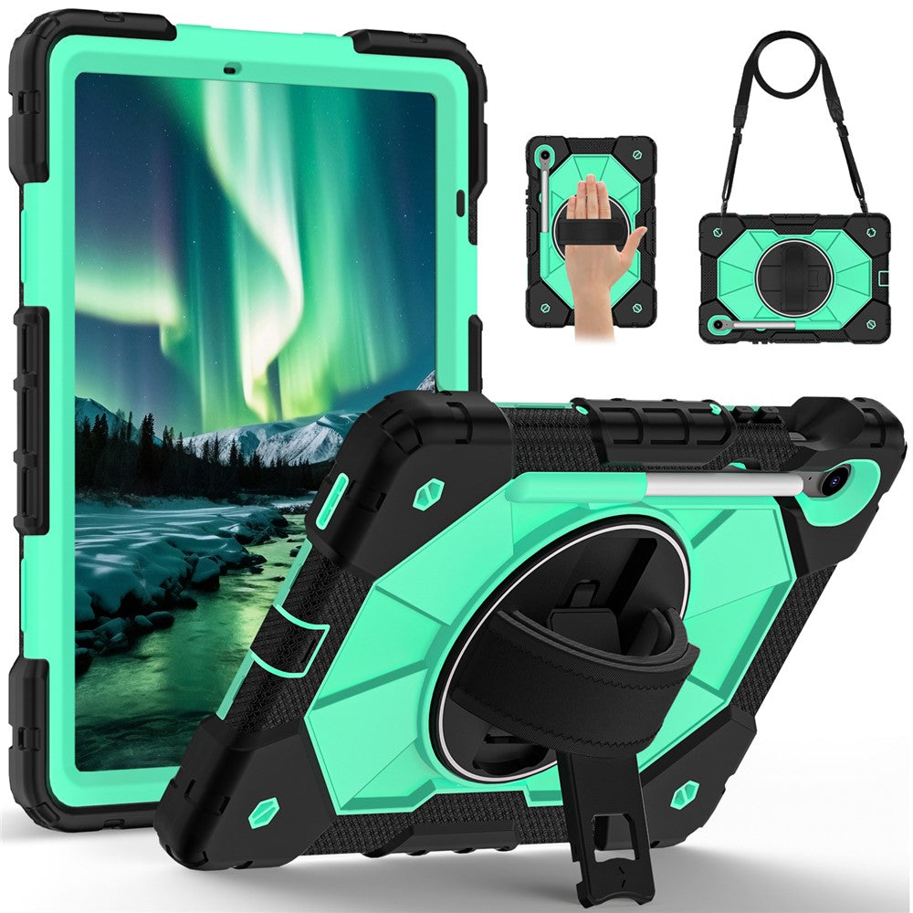 For Samsung Galaxy Tab S10 Lite / S10 FE / S9 FE / S9 Case Silicone + PC Kickstand Tablet Cover with Handy Strap