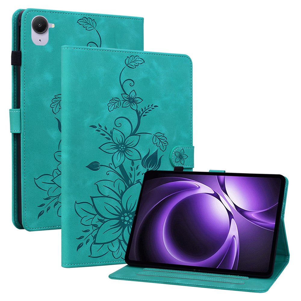 For Xiaomi Pad Mini / Redmi K Pad Case Lily Flower Imprint Card Slots Leather Tablet Cover