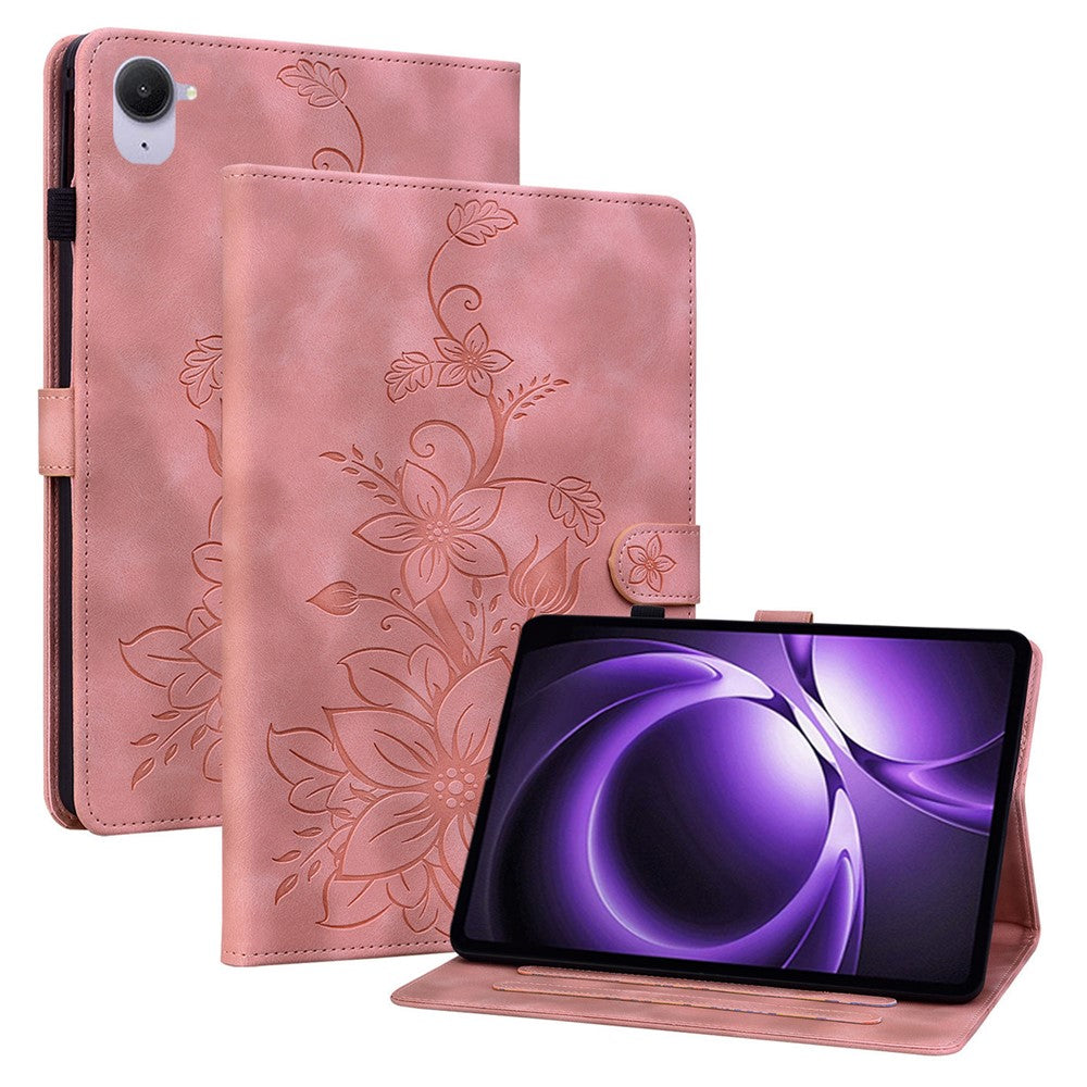 For Xiaomi Pad Mini / Redmi K Pad Case Lily Flower Imprint Card Slots Leather Tablet Cover