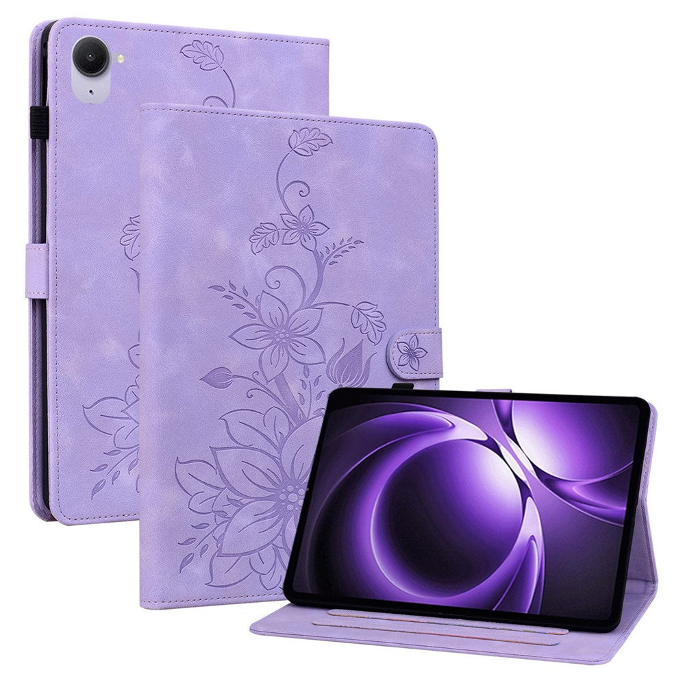 For Xiaomi Pad Mini / Redmi K Pad Case Lily Flower Imprint Card Slots Leather Tablet Cover