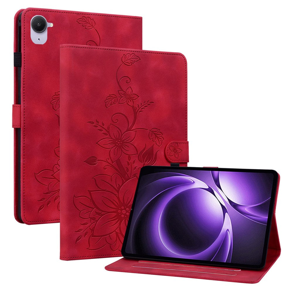 For Xiaomi Pad Mini / Redmi K Pad Case Lily Flower Imprint Card Slots Leather Tablet Cover