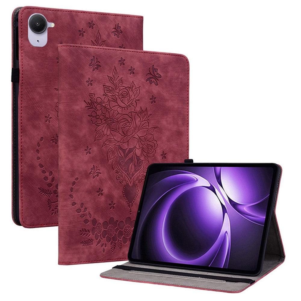 For Xiaomi Pad Mini / Redmi K Pad Case Card Holder Anti-Scratch Leather Cover Rose Flower Imprint