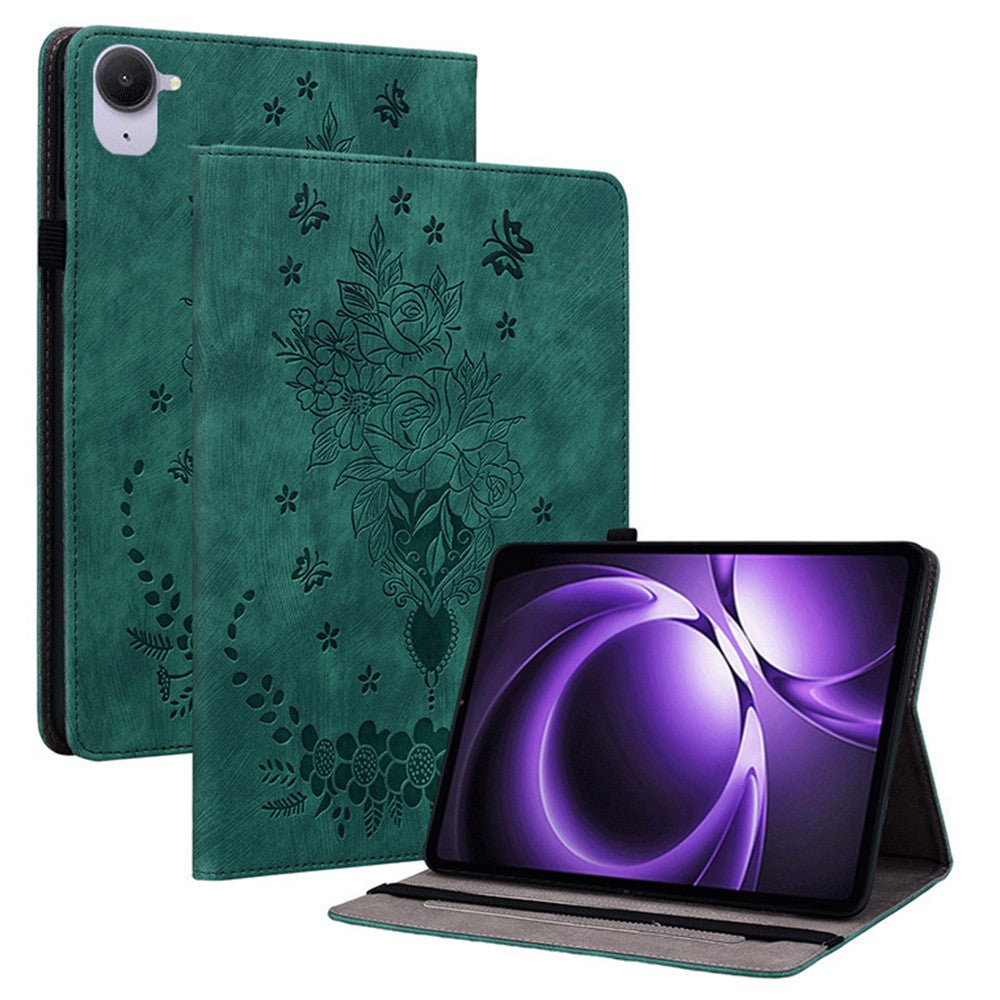 For Xiaomi Pad Mini / Redmi K Pad Case Card Holder Anti-Scratch Leather Cover Rose Flower Imprint