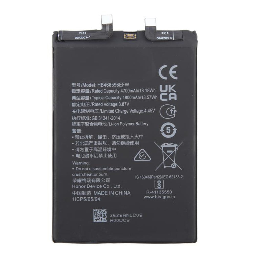 Til Honor X30 5G / X40 GT 5G / X40 GT Racing / X9 5G / 4G 3.87V 4700mAh Li-Polymer Batterisamling Del (Uden logo) (Kode: HB466596EFW)