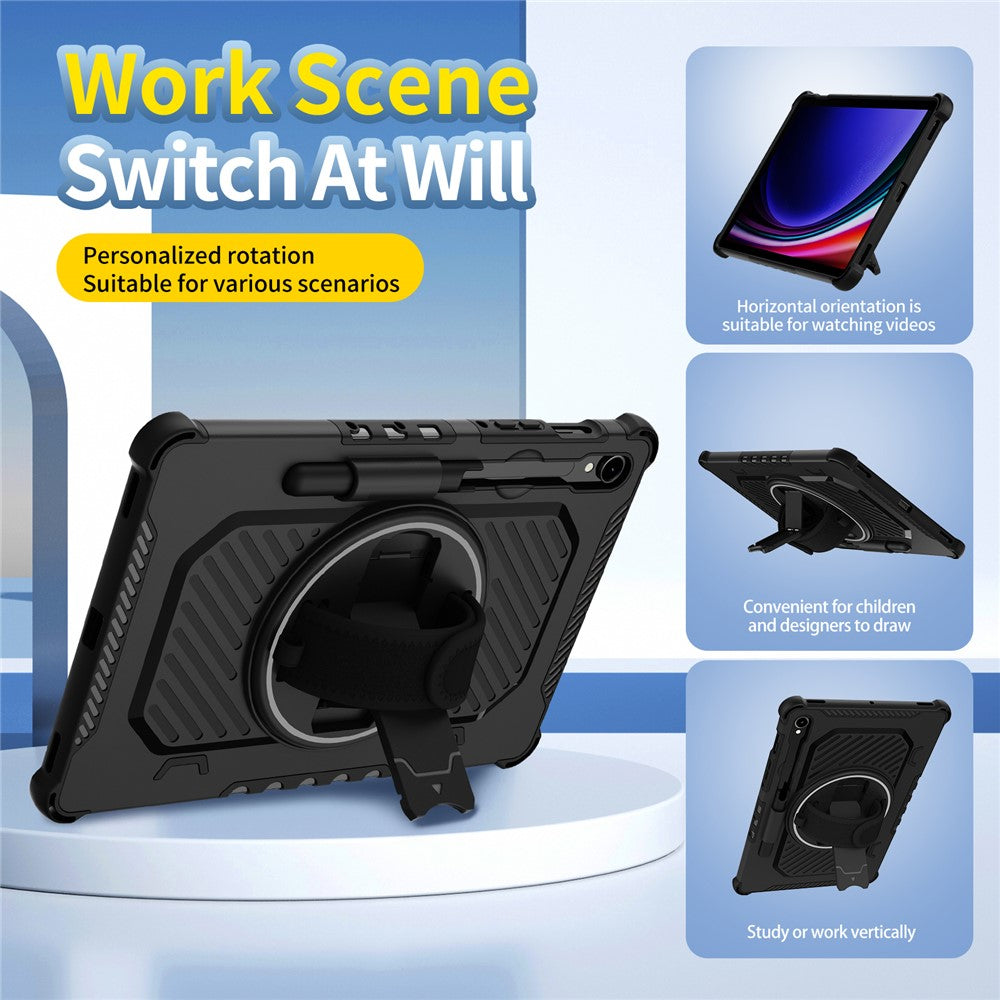Kickstand Case for Samsung Galaxy Tab S10 FE / S10 Lite / S9 FE / S9 / S8 / S7 PC + TPU Shockproof Tablet Cover with Hand Strap / Pen Slot