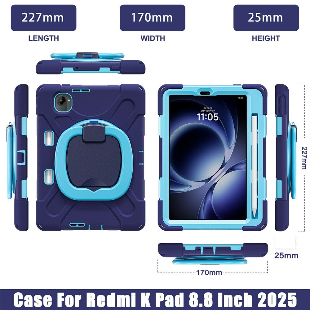 For Xiaomi Pad Mini / Redmi K Pad Case TPU + PC + Silicone Tablet Cover Swivel Kickstand Handle Grip