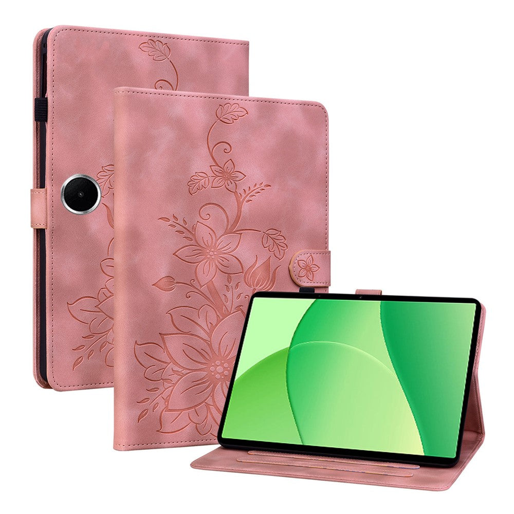 For OnePlus Pad Lite / Oppo Pad SE Case Lily Flower Imprint Card Slots Leather Tablet Cover