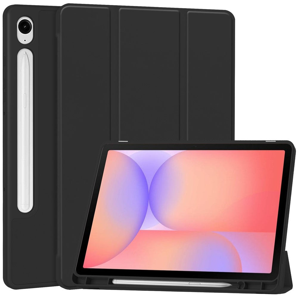 For Samsung Galaxy Tab S10 Lite Case Trifold Stand Solid Color Leather Tablet Cover with Pen Slot