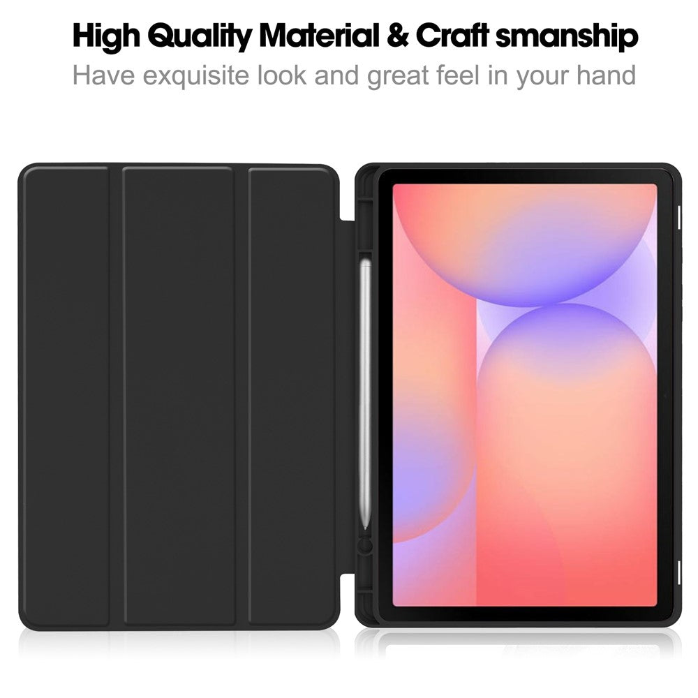 For Samsung Galaxy Tab S10 Lite Case Trifold Stand Solid Color Leather Tablet Cover with Pen Slot