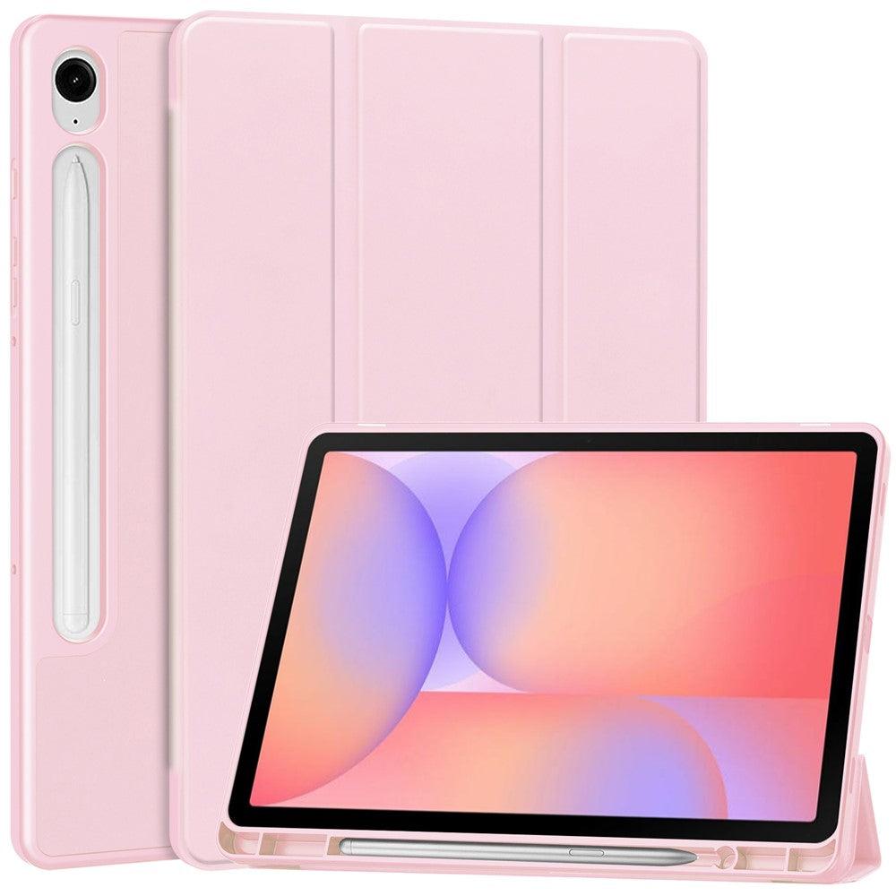For Samsung Galaxy Tab S10 Lite Case Trifold Stand Solid Color Leather Tablet Cover with Pen Slot