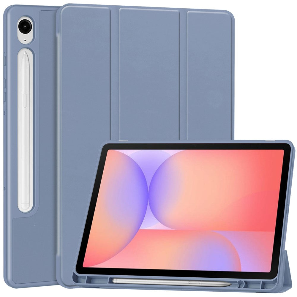 For Samsung Galaxy Tab S10 Lite Case Trifold Stand Solid Color Leather Tablet Cover with Pen Slot