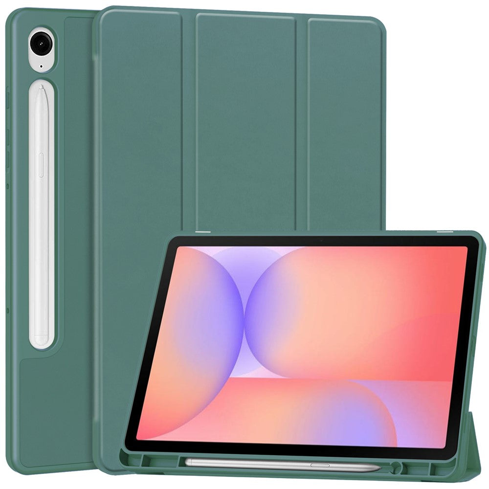 For Samsung Galaxy Tab S10 Lite Case Trifold Stand Solid Color Leather Tablet Cover with Pen Slot