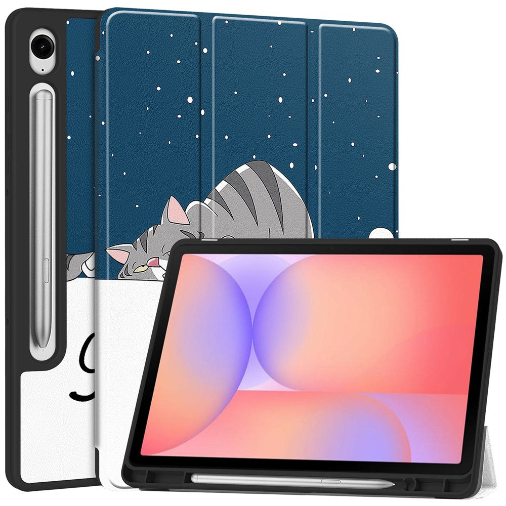 For Samsung Galaxy Tab S10 Lite Tablet Case Pattern Printing Tri-Fold Stand Leather + TPU Cover with Pen Holder