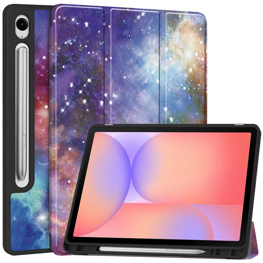 For Samsung Galaxy Tab S10 Lite Tablet Case Pattern Printing Tri-Fold Stand Leather + TPU Cover with Pen Holder
