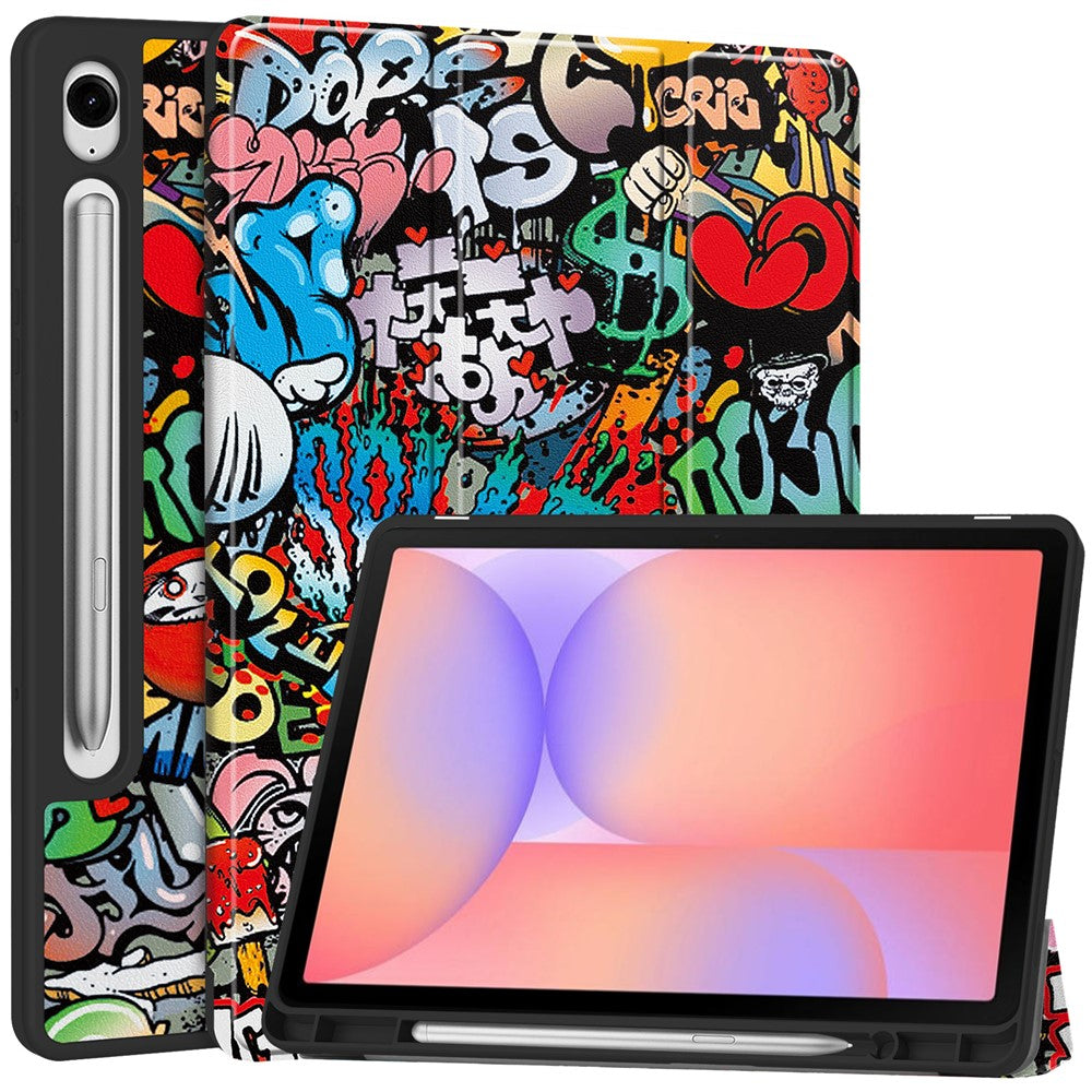 For Samsung Galaxy Tab S10 Lite Tablet Case Pattern Printing Tri-Fold Stand Leather + TPU Cover with Pen Holder