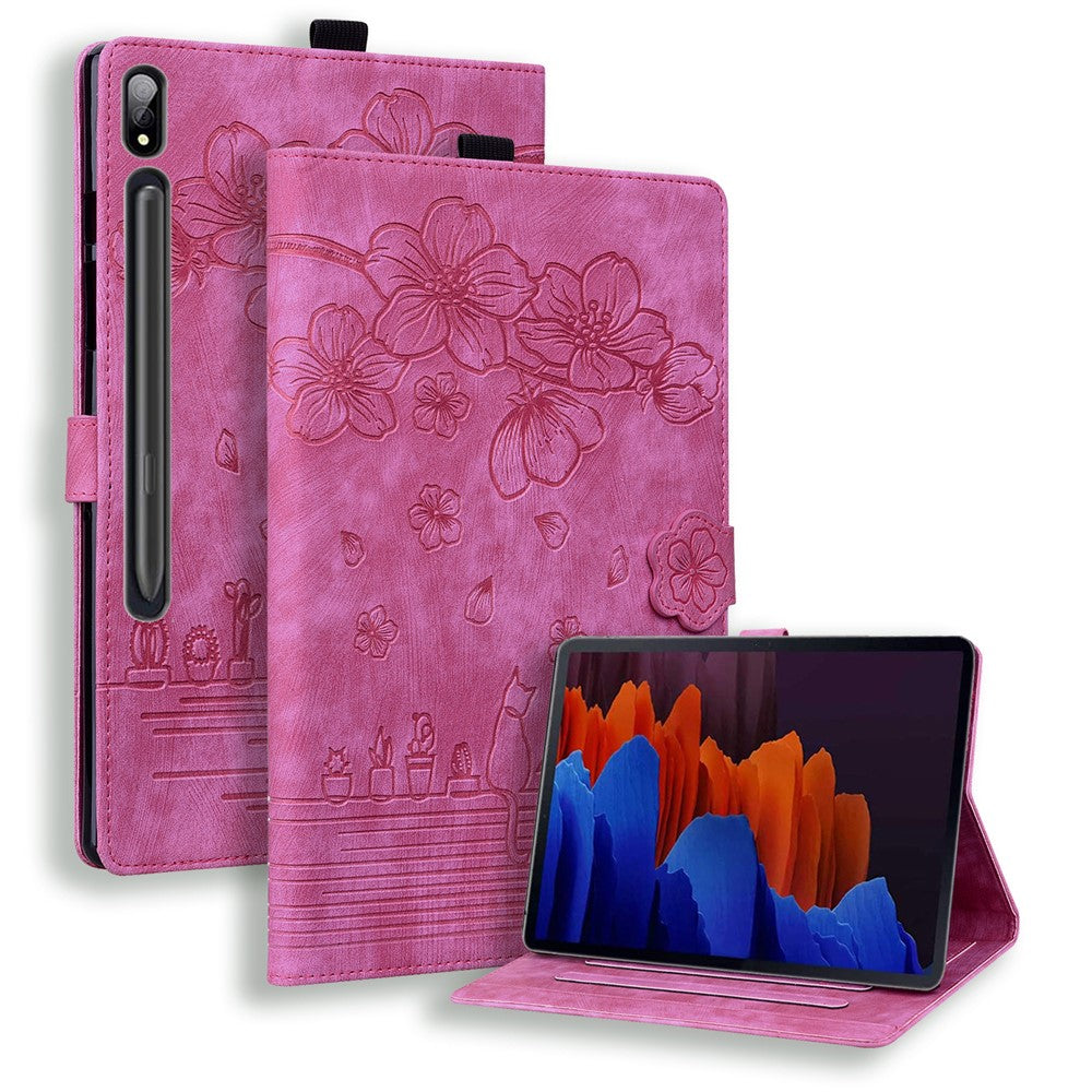 Läderfodral till Samsung Galaxy Tab S11 Ultra / S10 Ultra / S9 Ultra / S8 Ultra, Korthållare Surfplatta Stativ Folio Fodral Blomma Katt