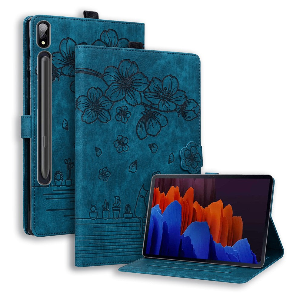 Läderfodral till Samsung Galaxy Tab S11 Ultra / S10 Ultra / S9 Ultra / S8 Ultra, Korthållare Surfplatta Stativ Folio Fodral Blomma Katt