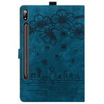Läderfodral till Samsung Galaxy Tab S11 Ultra / S10 Ultra / S9 Ultra / S8 Ultra, Korthållare Surfplatta Stativ Folio Fodral Blomma Katt