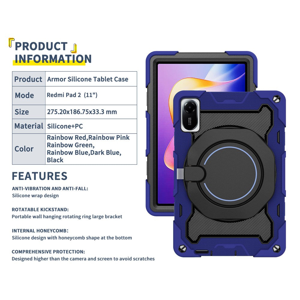 For Xiaomi Redmi Pad 2 11 Case with Kickstand PC + Silicone Shockproof Rugged Tablet Cover