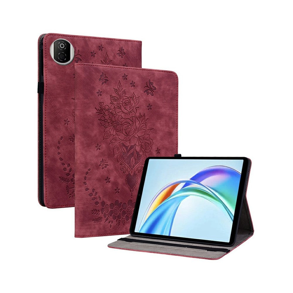 For Honor Pad X7 Case Card Holder Anti-Scratch Leather Cover Rose Flower Imprint