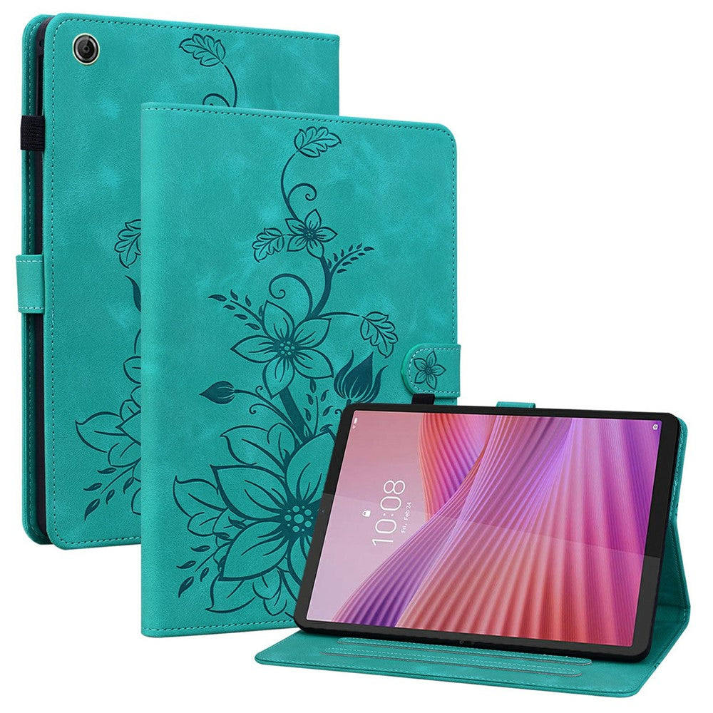 For Lenovo Tab K9 Case Lily Flower Imprint Card Slots Leather Tablet Cover