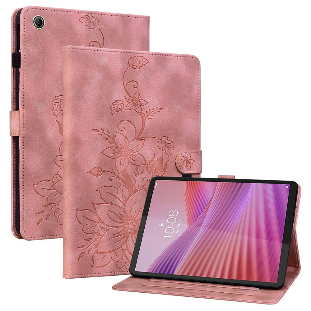 For Lenovo Tab K9 Case Lily Flower Imprint Card Slots Leather Tablet Cover
