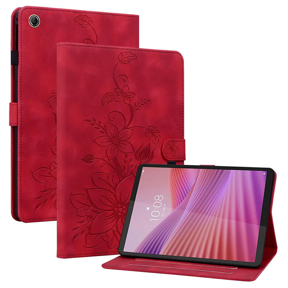 For Lenovo Tab K9 Case Lily Flower Imprint Card Slots Leather Tablet Cover