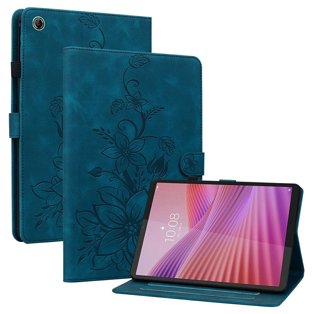 For Lenovo Tab K9 Case Lily Flower Imprint Card Slots Leather Tablet Cover