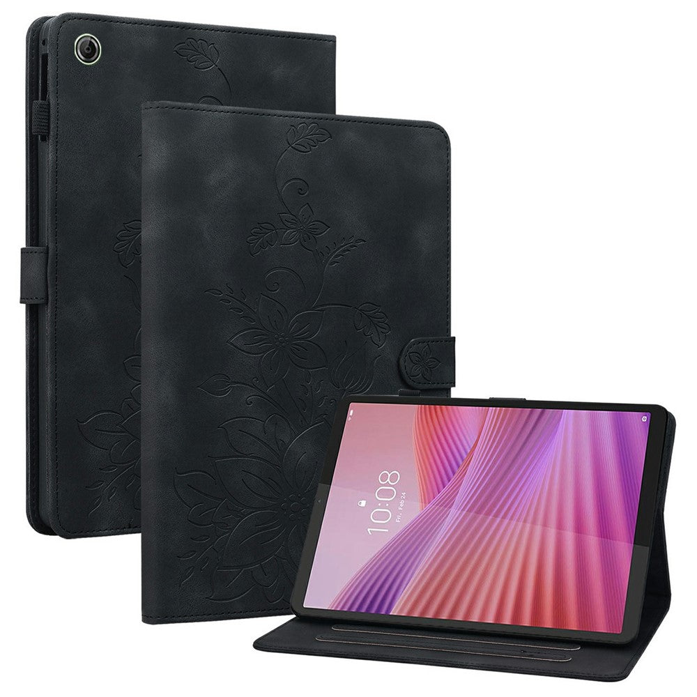 For Lenovo Tab K9 Case Lily Flower Imprint Card Slots Leather Tablet Cover