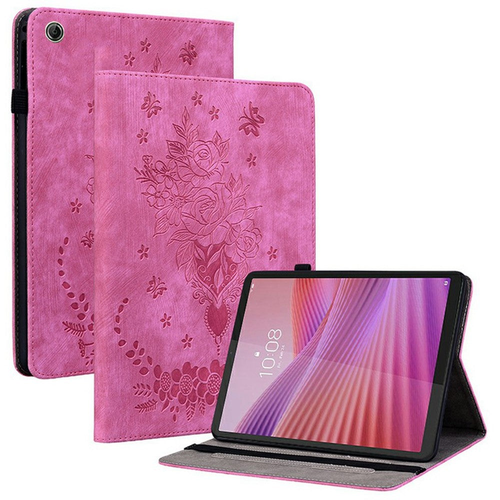 For Lenovo Tab K9 Case Card Holder Anti-Scratch Leather Cover Rose Flower Imprint