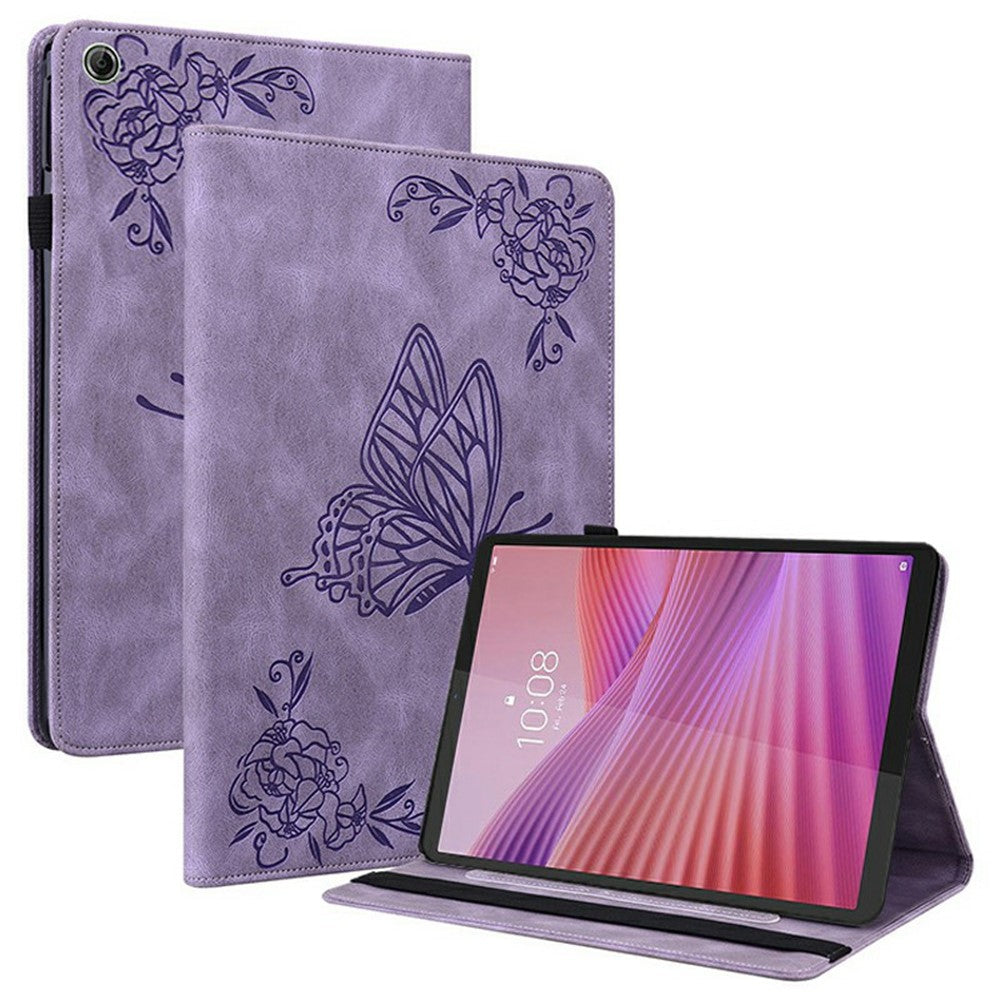 For Lenovo Tab K9 Case Butterfly Flower Imprint PU Leather Tablet Cover with Card Slots