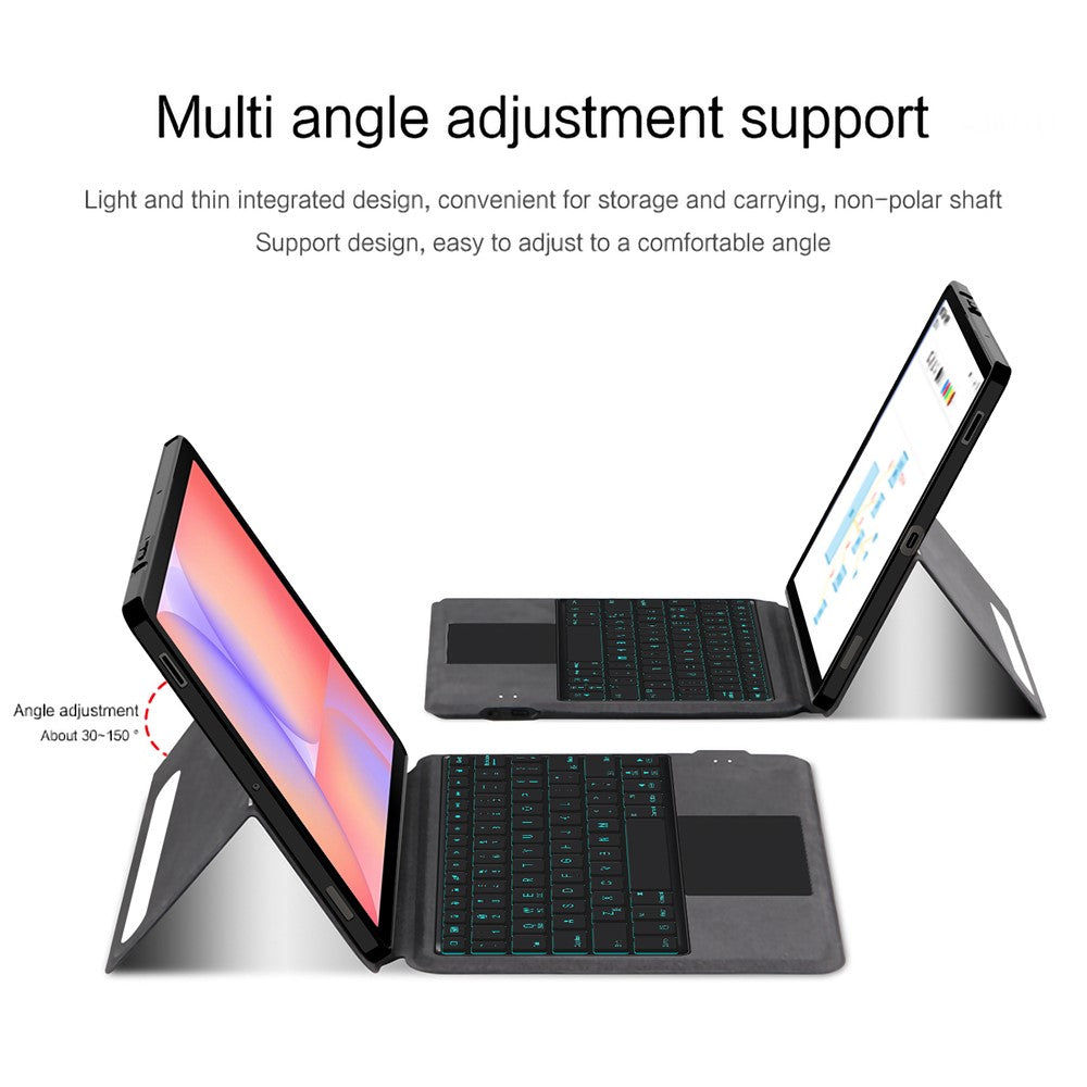 Til Samsung Galaxy Tab S10 Lite læderetui + touchpad Bluetooth-kompatibelt tastatur med baggrundsbelysning