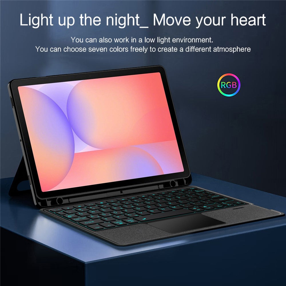 Til Samsung Galaxy Tab S10 Lite Lædercover + Bluetooth-kompatibelt Tastatur med Baggrundslys Trackpad