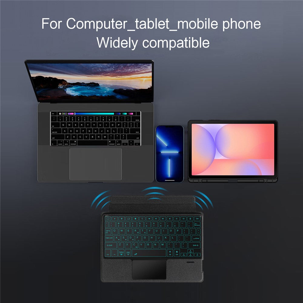 Til Samsung Galaxy Tab S10 Lite Lædercover + Bluetooth-kompatibelt Tastatur med Baggrundslys Trackpad