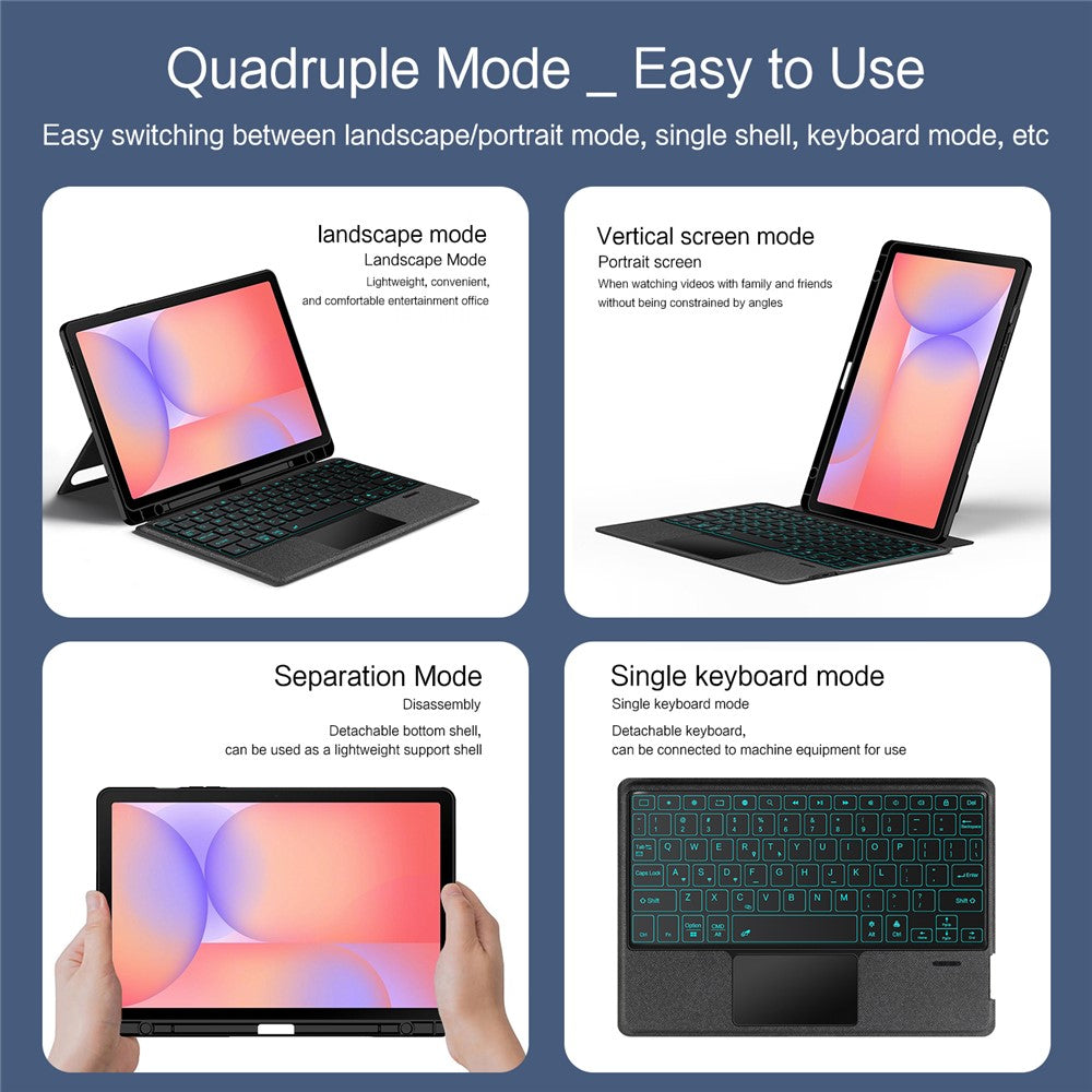 Til Samsung Galaxy Tab S10 Lite Lædercover + Bluetooth-kompatibelt Tastatur med Baggrundslys Trackpad