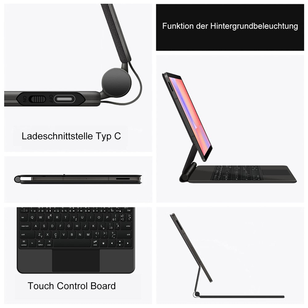 Til Samsung Galaxy Tab S10 FE / S10 Lite / S9 / S8 / S7 FE Flydende Magnetisk Bluetooth-kompatibelt Tastatur (Tysk) + Læder Tablet Etui