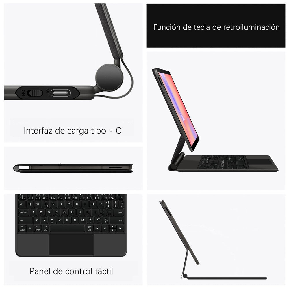 For Samsung Galaxy Tab S10 FE / S10 Lite / S9 / S8 / S7 FE Magnetic Floating Bluetooth-Compatible Keyboard (Spanish) + Leather Tablet Case