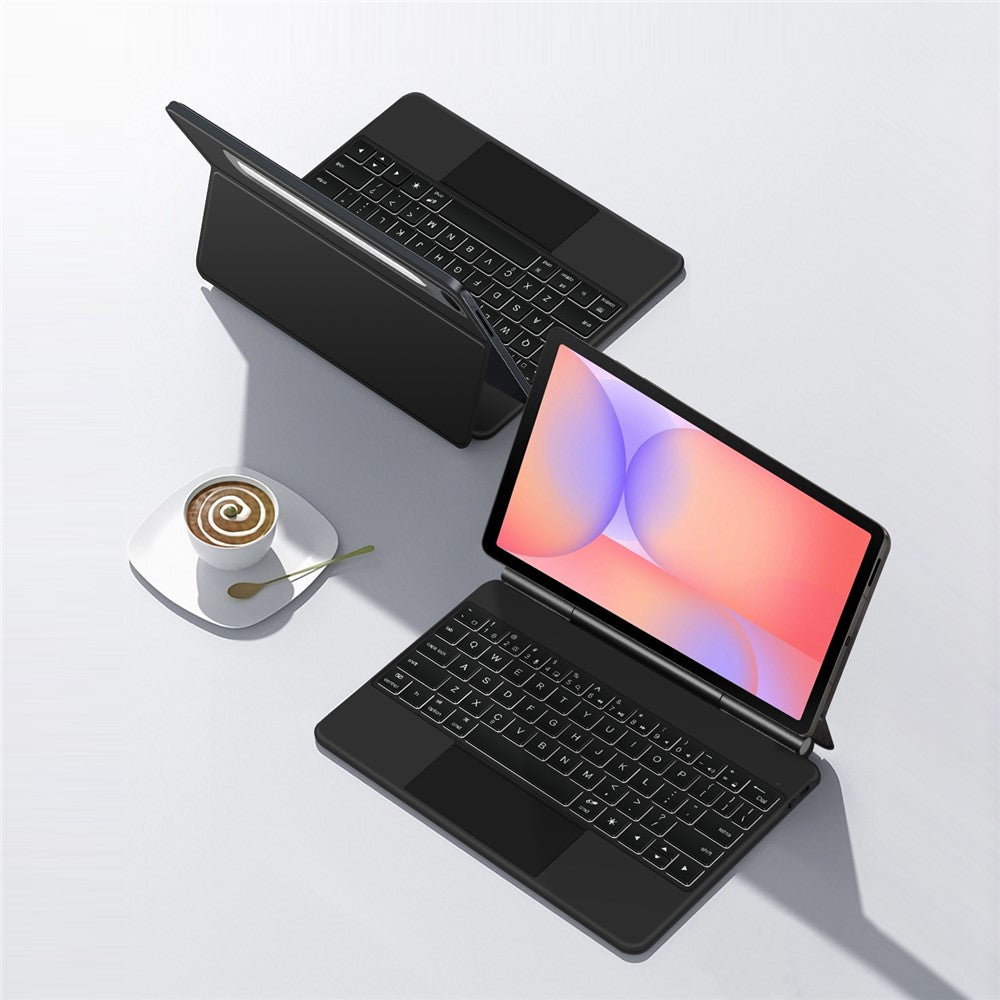 For Samsung Galaxy Tab S10 FE / S10 Lite / S9 / S8 / S7 FE Magnetic Floating Bluetooth-Compatible Keyboard (English) + Leather Tablet Case