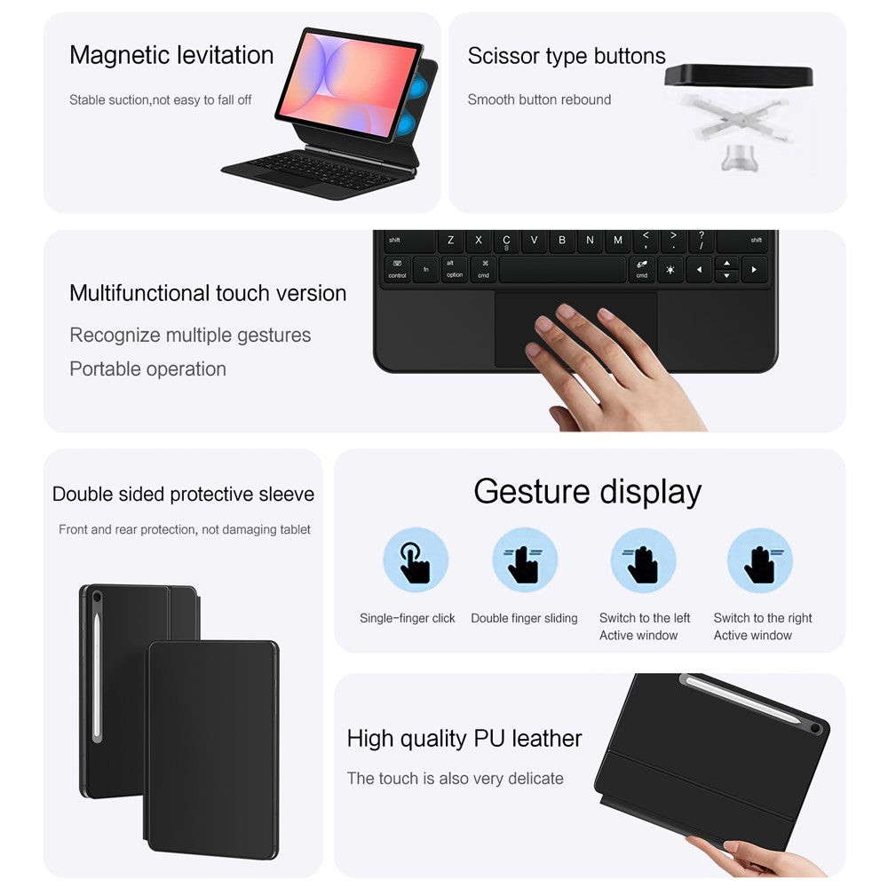 For Samsung Galaxy Tab S10 FE / S10 Lite / S9 / S8 / S7 FE Magnetic Floating Bluetooth-Compatible Keyboard (English) + Leather Tablet Case