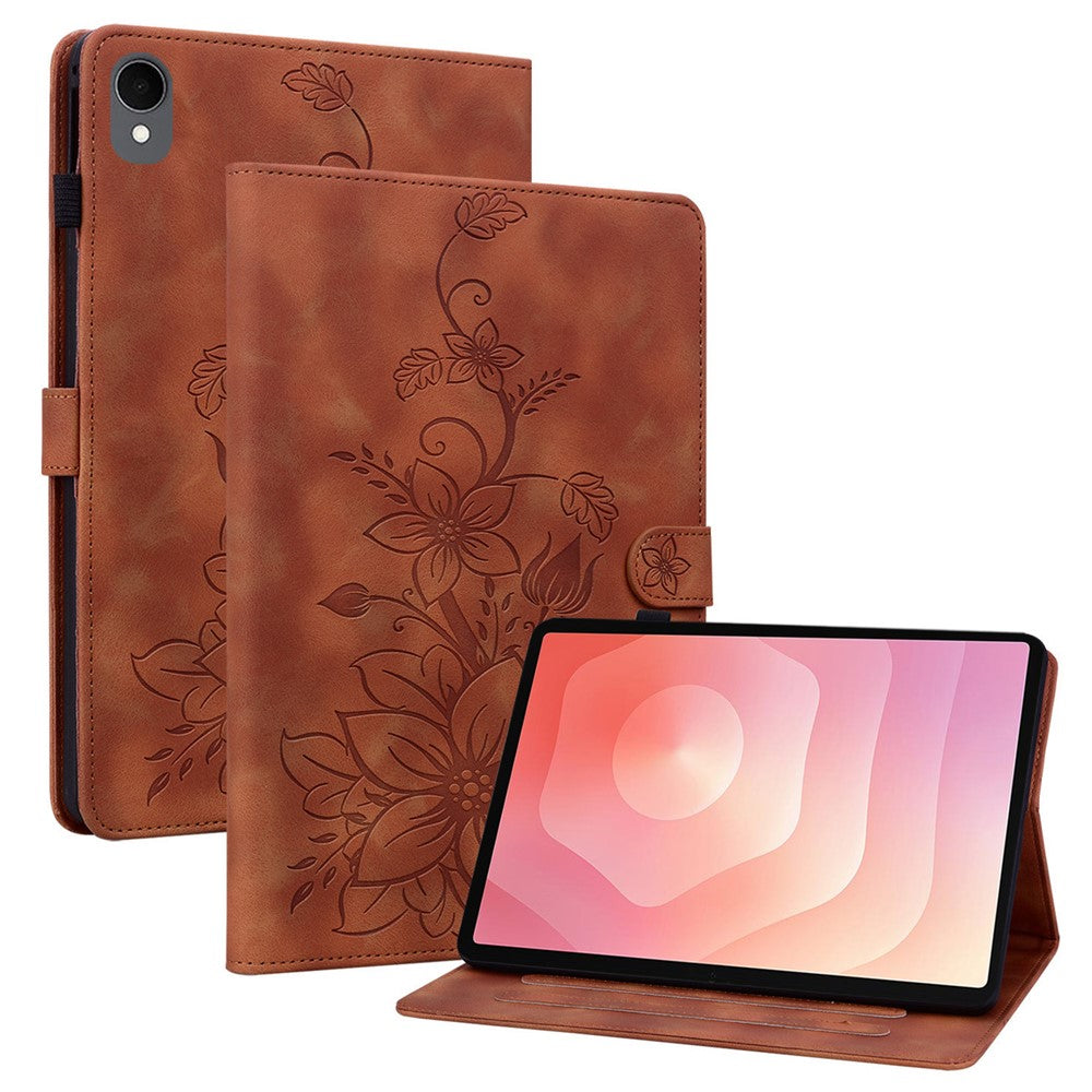 For Samsung Galaxy Tab S11 Case Lily Flower Imprint Card Slots Leather Tablet Cover