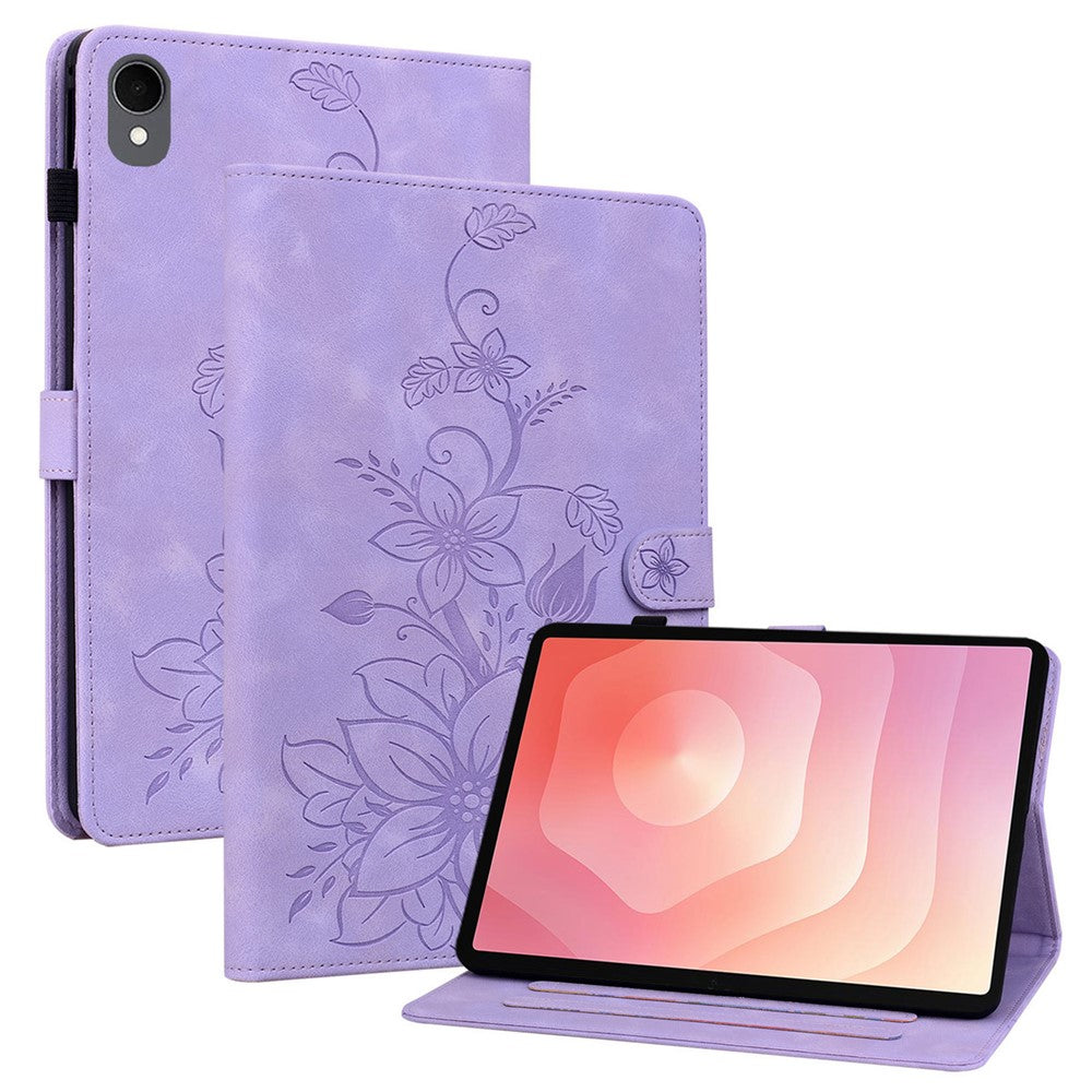 For Samsung Galaxy Tab S11 Case Lily Flower Imprint Card Slots Leather Tablet Cover