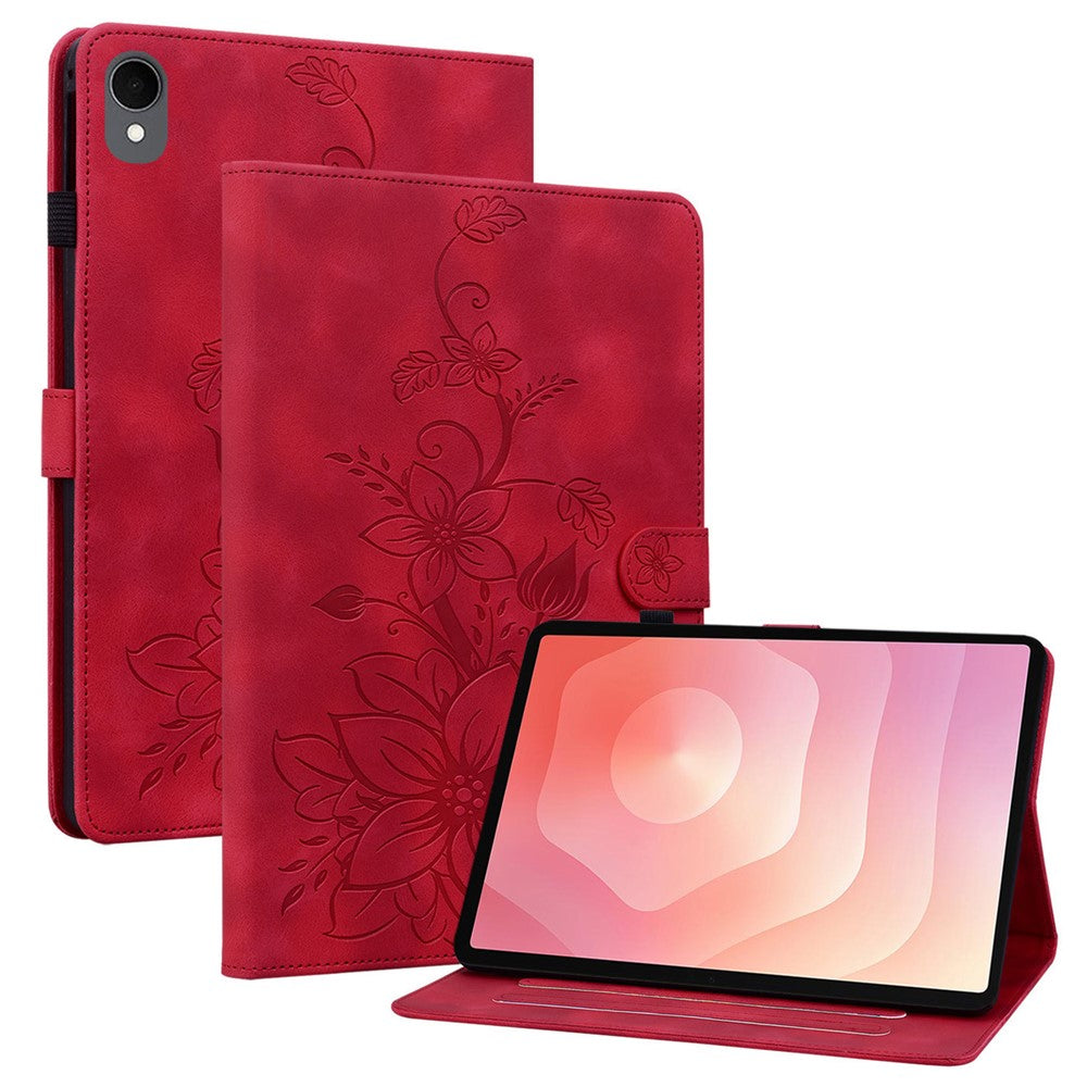 For Samsung Galaxy Tab S11 Case Lily Flower Imprint Card Slots Leather Tablet Cover