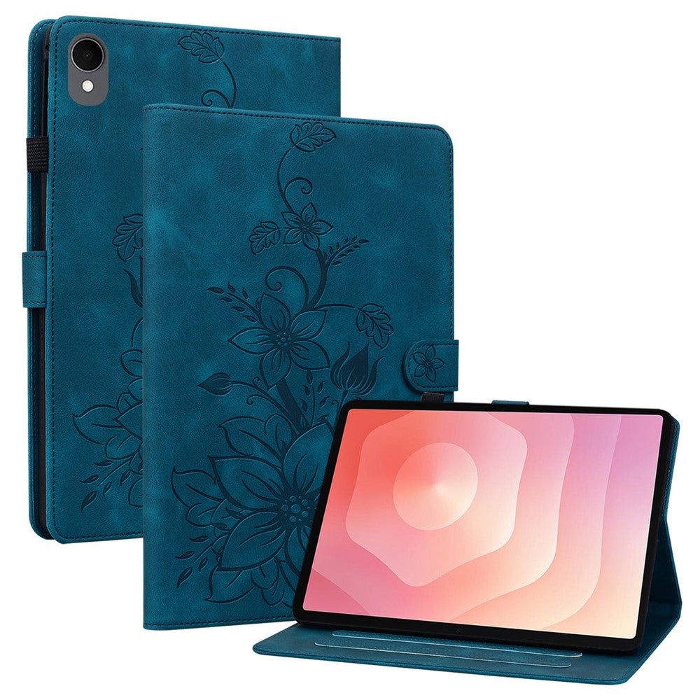 For Samsung Galaxy Tab S11 Case Lily Flower Imprint Card Slots Leather Tablet Cover
