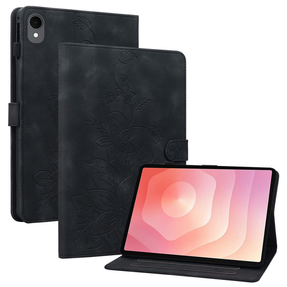 For Samsung Galaxy Tab S11 Case Lily Flower Imprint Card Slots Leather Tablet Cover