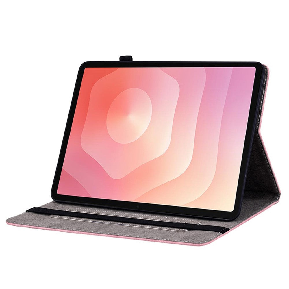 For Samsung Galaxy Tab S11 Case Card Holder Anti-Scratch Leather Cover Rose Flower Imprint